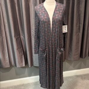 LuLaRoe Sarah Duster : Lobg Cardigan Multicolor Print on gray size Medium NEW